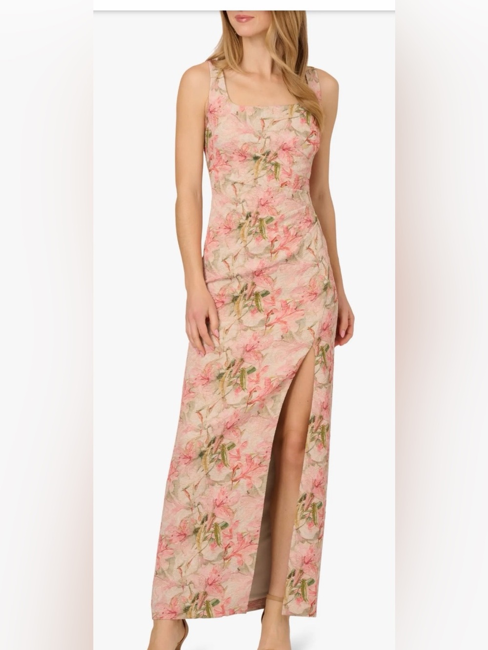 Adrianna Papell Metallic Floral Brocade Column Gown